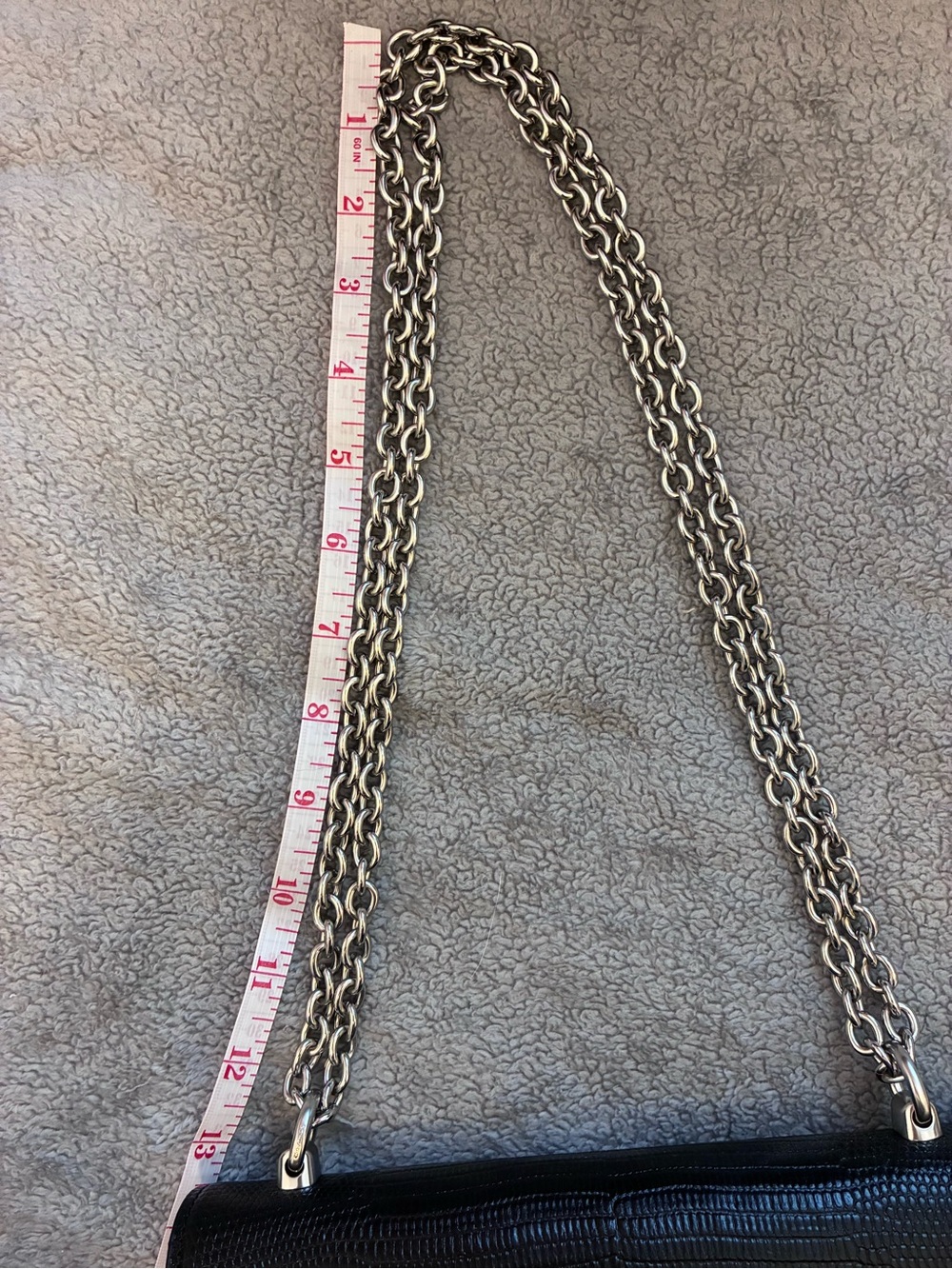 Coach Black Lizard-Embossed Leather Chain Shoulder Bag with Silver Hardware - Picture 7 of 8